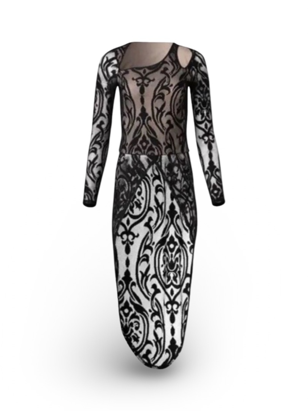 VENUS Black Lace High-Low Walk-Through Dress - Nude Lining‎ & Cutout XS